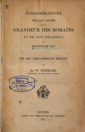 Considérations sur les causes de la grandeur des Romains et de leur décadence