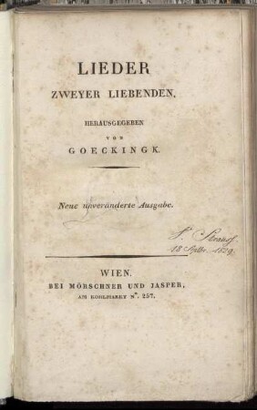 Lieder zweyer Liebenden