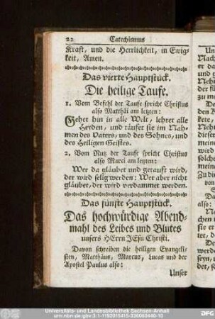 Das fünfte Hauptstück. Das hochwürdige Abendmahl des Leibes und Blutes unsers Herrn Jesu Christi.