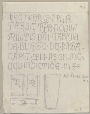 Die Nachschrift einer Maßangabe für gebrannte Ziegel, welche am Stadtturm zu Assisi eingemauert sind