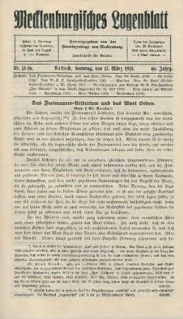Nr. 15/16. Rostock, Sonntag, den 17. März 1918.