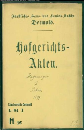 Hagemeyer, Christoph im Krentruperhagen gegen Peter im Ermgasser Ellersiek - Brautschatz