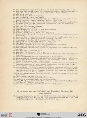 II. Arbeiten aus und auf Glas, aus Porzellan, Fayence, Ton und Steingut (Nr. 275-581)