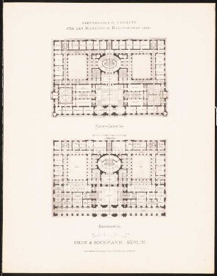 Hervorragende Projekte für den Hamburger Rathausbau 1876: Grundriss EG, 1. OG