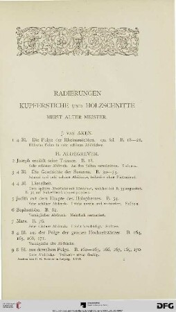 Radierungen Kupferstiche und Holzschnitte meist alter Meister (Nr. 1-1507)