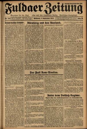 Erste Ausgabe vom Mittwoch, den 06. September 1933.