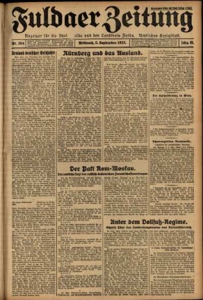 Erste Ausgabe vom Mittwoch, den 06. September 1933.