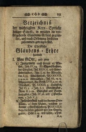 Verzeichniß der wichtigsten Kern-Sprüche heiliger Schrift, in welchen die vorhergehende Glaubens-Articul gegründet, und nach Ordnung derselben zusammen getragen sind.