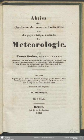 Abriss einer Geschichte der neueren Fortschritte und des gegenwärtigen Zustandes der Meteorologie