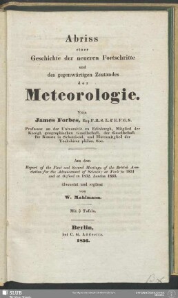 Abriss einer Geschichte der neueren Fortschritte und des gegenwärtigen Zustandes der Meteorologie