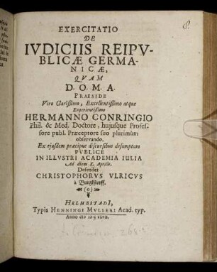 Exercitatio De Iudiciis Reipublicae Germanicae