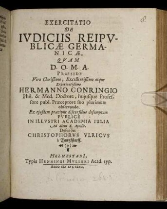 Exercitatio De Iudiciis Reipublicae Germanicae