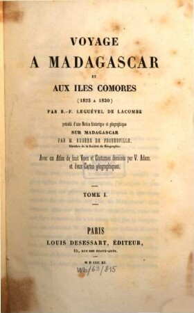 Voyage à Madagascar et aux Iles Comores : (1823 à 1830), 1
