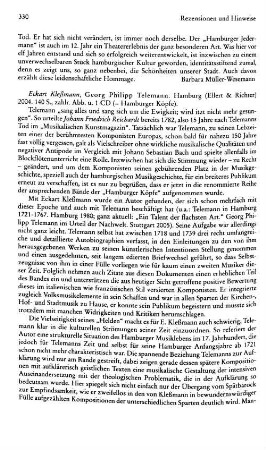 Kleßmann, Eckart :: Georg Philipp Telemann, (Hamburger Köpfe) : Hamburg, Ellert & Richter, 2004