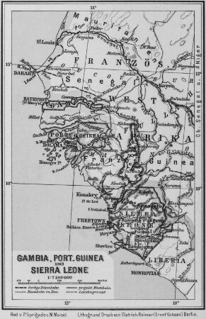 Landkarte : Landkarte Westafrikas mit Gambia, Guinea-Bissau und Sierra Leone
