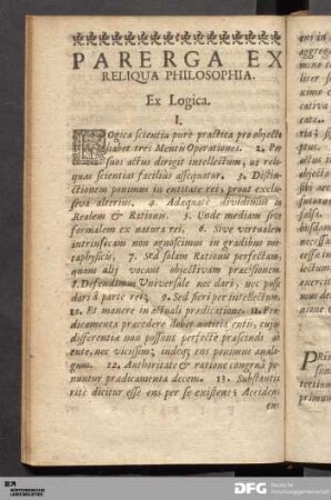 Parerga Ex Reliqua Philosophia