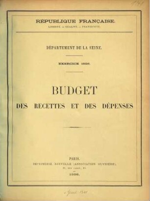 Budget des recettes et des dépenses. 1898