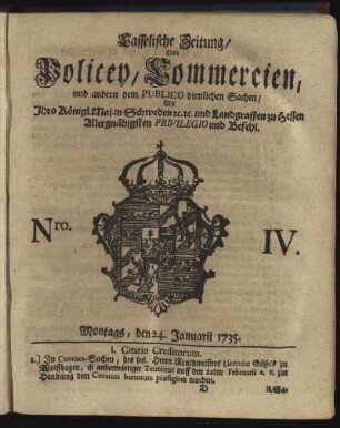 Nro. IV, Montags, den 24. Januarii 1735