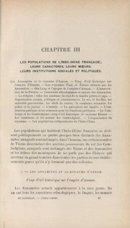Chapitre III : Les populations de L'Indo-Chine française; leurs caractères, leurs moeurs, leurs institutions sociales et politiques