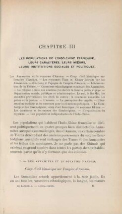 Chapitre III : Les populations de L'Indo-Chine française; leurs caractères, leurs moeurs, leurs institutions sociales et politiques
