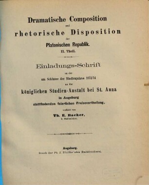 Einladungs-Schrift zu der am Schlusse des Studienjahres ... an der Königlichen Studien-Anstalt bei St. Anna in Augsburg stattfindenden feierlichen Preisevertheilung, 1873/74