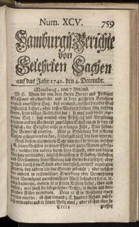 Num. XCV. auf das Jahr 1742. den 4. Decembr. - Num. CII. auf das Jahr 1742. den 28. Decembr.