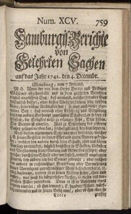 Num. XCV. auf das Jahr 1742. den 4. Decembr. - Num. CII. auf das Jahr 1742. den 28. Decembr.