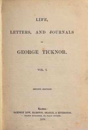 Life, Letters, and Journals of George Ticknor, 1