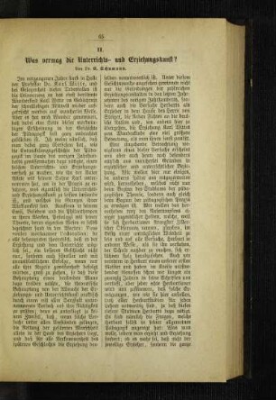 Was vermag die Unterrichts- und Erziehungskunst?