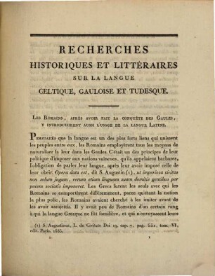 Recherches historiques et littéraires sur la langue celtique, gauloise et tudesque : pour servir de supplément au recueil d'antiquités, 2