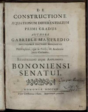 De Constructione Aequationum Differentialium Primi Gradus