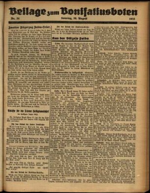Zweite Ausgabe vom Sonntag, den 20. August 1933.