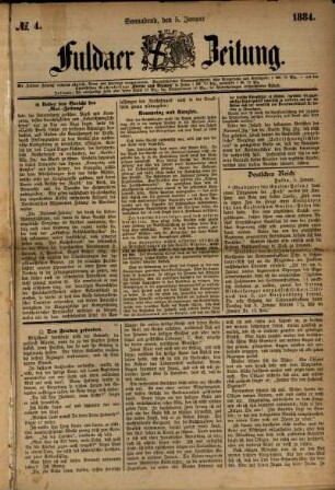Ausgabe vom Samstag, den 05. Januar 1884.
