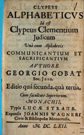 Clypevs Alphabeticvs Id Est Clypeus Clementium Judicum