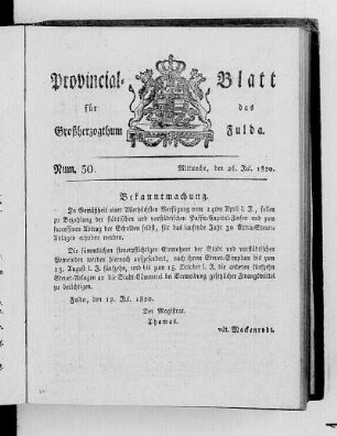 Num. 30, Ausgabe vom 26. Juli 1820