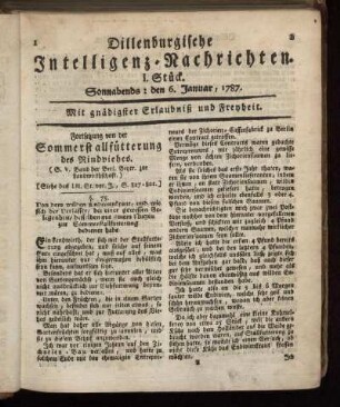 I. Stück. Sonnabends: den 6. Januar, 1787.