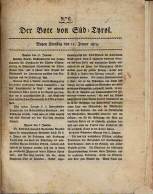 Kaiserlich-Königlich privilegirter Bothe von und für Tirol und Vorarlberg. 1814, 11. Jan. [u.] 18. Jan. [u.] 22. Febr.