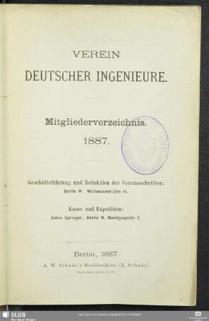 1887: Mitgliederverzeichnis
