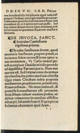 De Invoca. Sanct. Articulus Confessionis vigesimus primus.