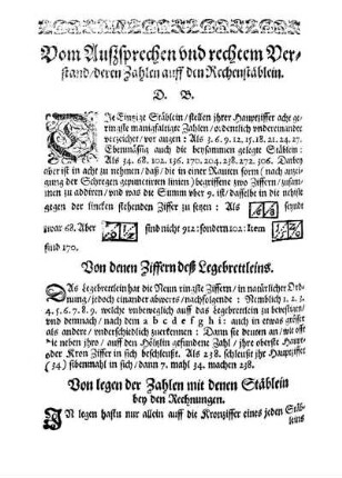 Von denen Ziffern deß Legebrettleins.