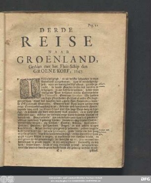 Derde Reise Naar Groenland, Gedaan met het Fluit-Schip den Groene Korf, 1647.