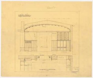 Warenhaus Wertheim, Leipziger Straße, Berlin 3. Bauabschnitt, Erweiterungsbau Voßstraße: Vorhalle an der Voßstraße, Korsettlager: Wandansicht Schmalwand mit Grundriss, 1:25