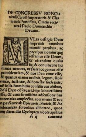 De Congressv Bononiensi, Caroli Imperatoris, & Clementis Pontificis, Oratio