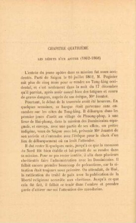 Chapitre quatrième. Les débuts d'un apôtre (1862-1868)