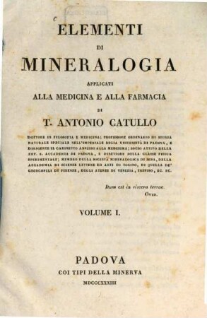 Elementi di mineralogia applicati alla medicina e alla farmacia, 1
