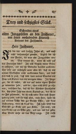 Drey und sechzigstes Stück