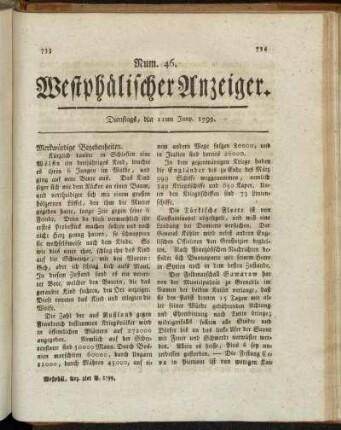 Num. 46. Dienstags, den 11ten Juny. 1799