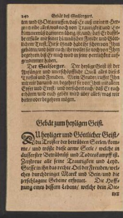 Gebät zum heyligen Geist.