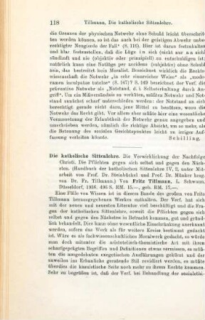 118-119 [Rezension] Tillmann, Fritz, Die katholische Sittenlehre