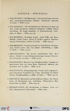 Fayence – Steinzeug (Nr. 1-15)